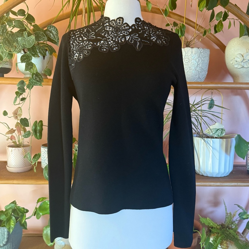 Elie Tahari Black Lace Yoke Women's Sweater Size XS